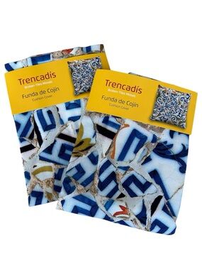 Trencadís 2 Cushion Covers Blue Orange White Trencazul Gaudí Mosaic Technique